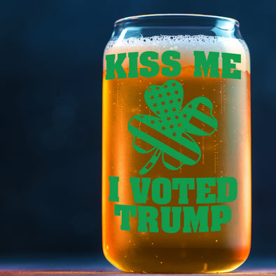 Kiss Me I Voted for Trump Shamrock Glass